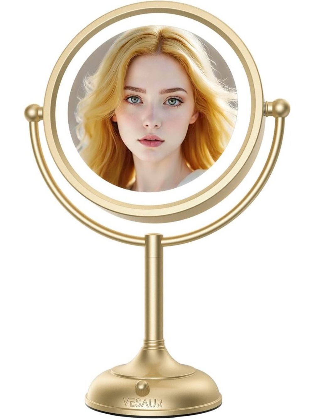 Large Lighted Makeup Mirror 8.5” - 1X/10X Magnification, Dimmable 3 Color LED
